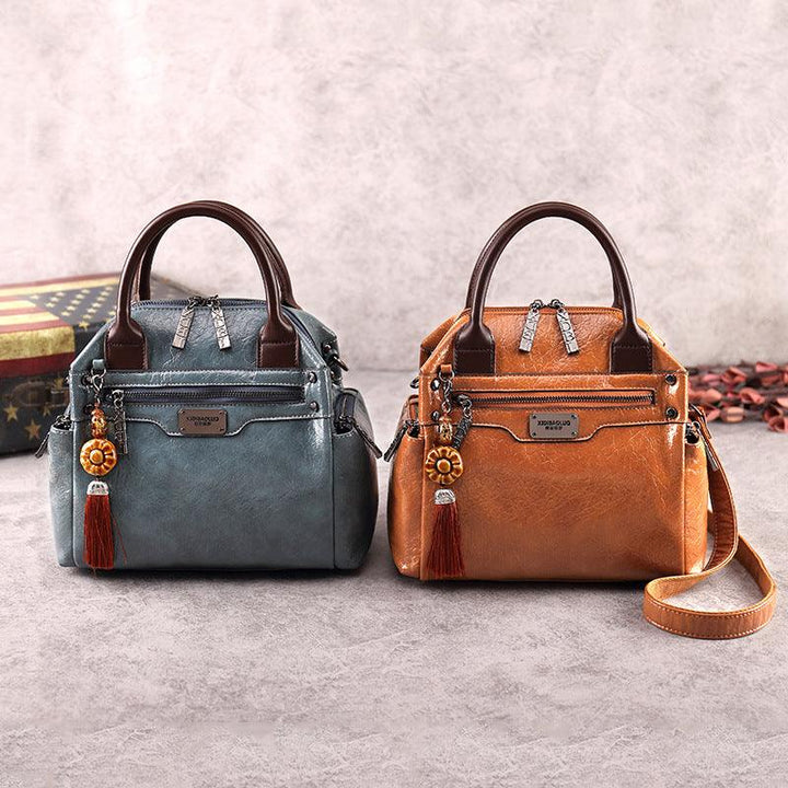 Retro Fashion Oil Wax Leather Hit Color Single-shoulder Oblique Handbag