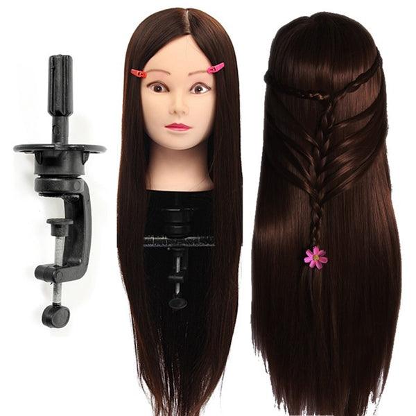 30% Real Human Hair Hairdressing Training Mannequin Dark Brown Practice Head Clamp Salon Profession - MRSLM