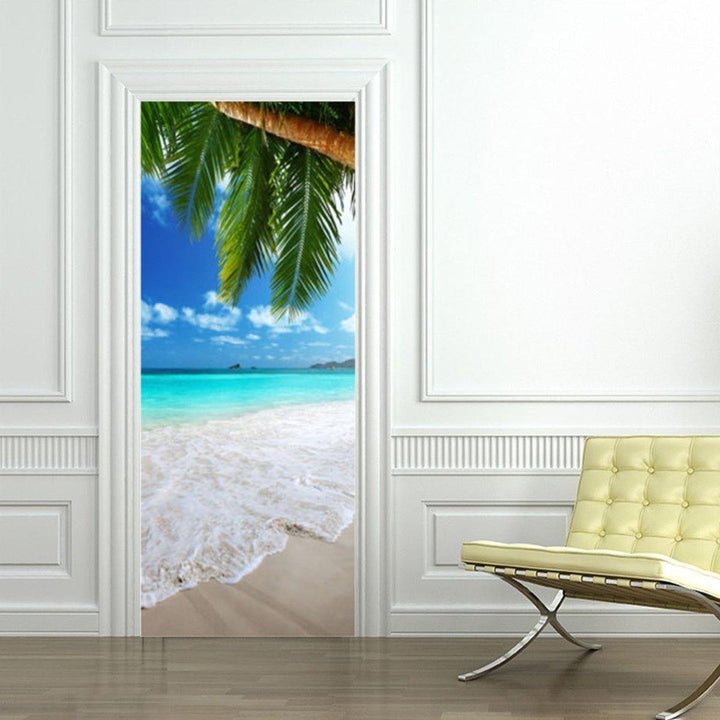 3D Beach Door Sticker Fridge Decals Mural Home Wall Decorations