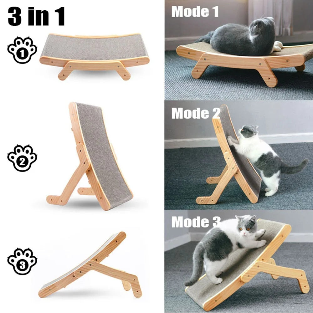 3-in-1 Wooden Cat Scratcher Lounge Bed: Scratcher, Scraper, and Nap Haven