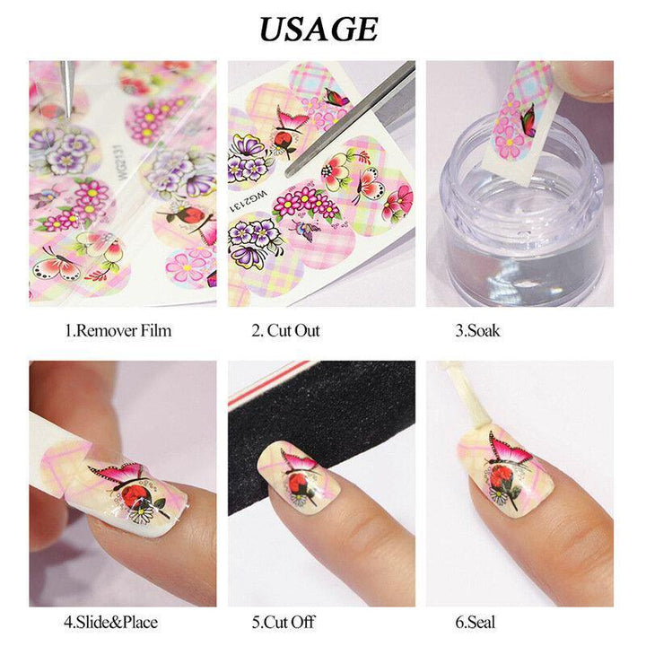 30 Pcs Nail Art Stickers Retro Watercolor Big Butterfly Water Transfer Stickers