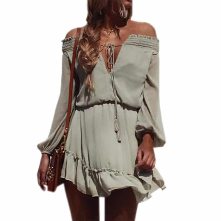 Women's Ruffle Chiffon Lantern Sleeved Dress