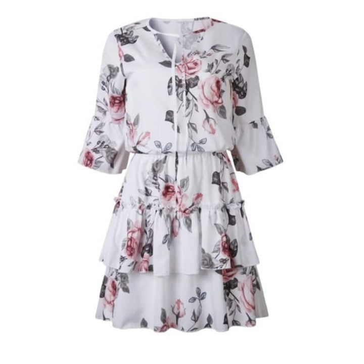 Women's Ruffle Chiffon Lantern Sleeved Dress