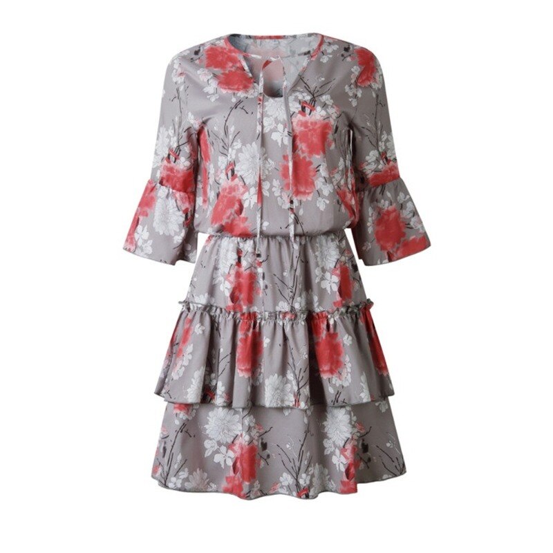 Women's Ruffle Chiffon Lantern Sleeved Dress