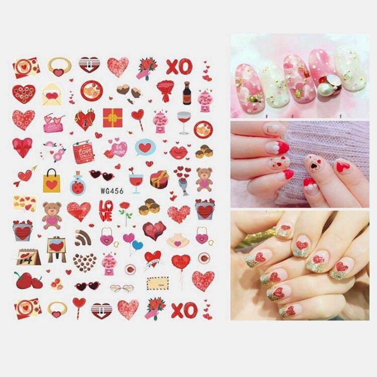 3D Nail Art Stickers Heart Colorful Red Lip Nail Transfer Decals Valentine's Day Tips