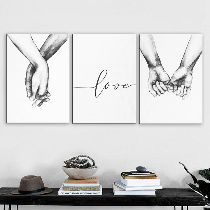 3pcs Hand in Hand Love Canvas Painting Abstract Sketch Art Hanging Painting Living Room Studio Decoration Painting