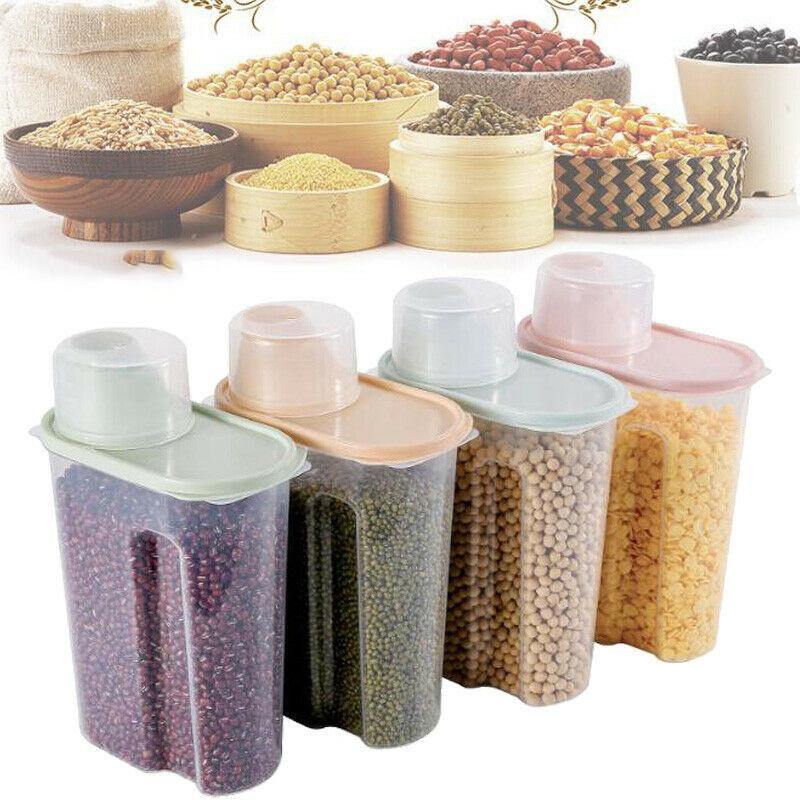 4 Pcs Plastic Airtight Food 1.9L Container Storage Box Rice Cereal Bean for Kitchen Storage Box