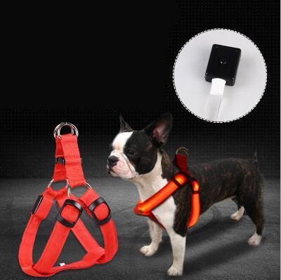 USB Charging LED Light Leash Harness Pet Dog Chest Straps Luminous Adjustable Harness Leashes