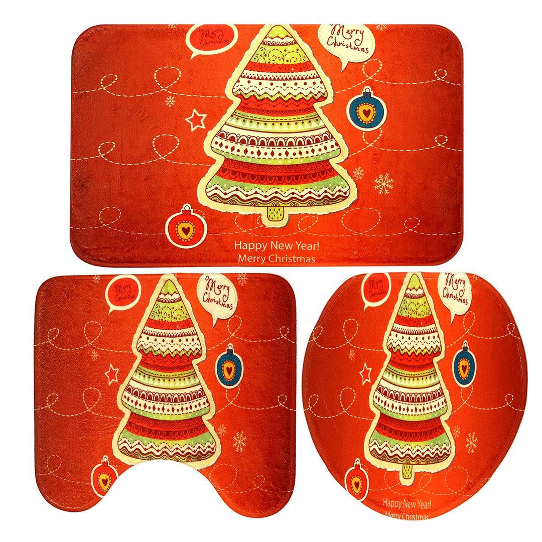 3PCS Christmas Home Decoration Santa Snowman Bathroom Toilet Seat Covers Mat Set - MRSLM