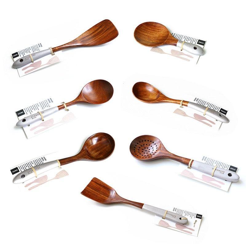 Wooden Kitchen Utensils Set Appliances Special Non-stick Set Pure Natural Teak Solid Wood Long Handle Shovel Tools