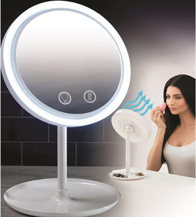 Fan LED Light Makeup Mirror (White)