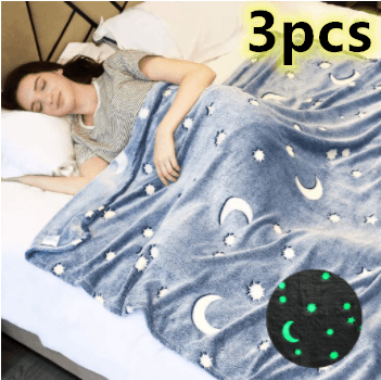 Glow In The Dark Fleece Blanket Throw Grey Stars / Moon - MRSLM