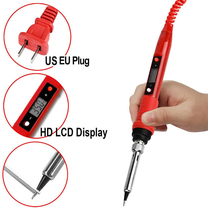 80W Soldering Iron LCD Digital Electric Welding Tools Solder Wire Tweezers Hand