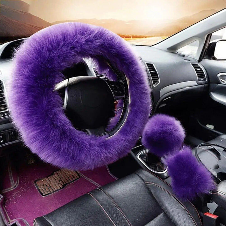 Warm & Fluffy Woolen Steering Wheel Cover Kit