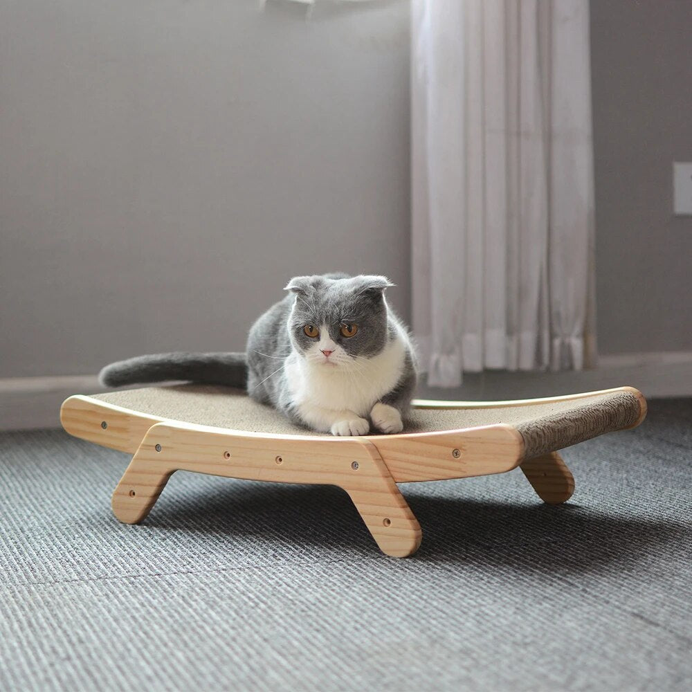 3-in-1 Wooden Cat Scratcher Lounge Bed: Scratcher, Scraper, and Nap Haven