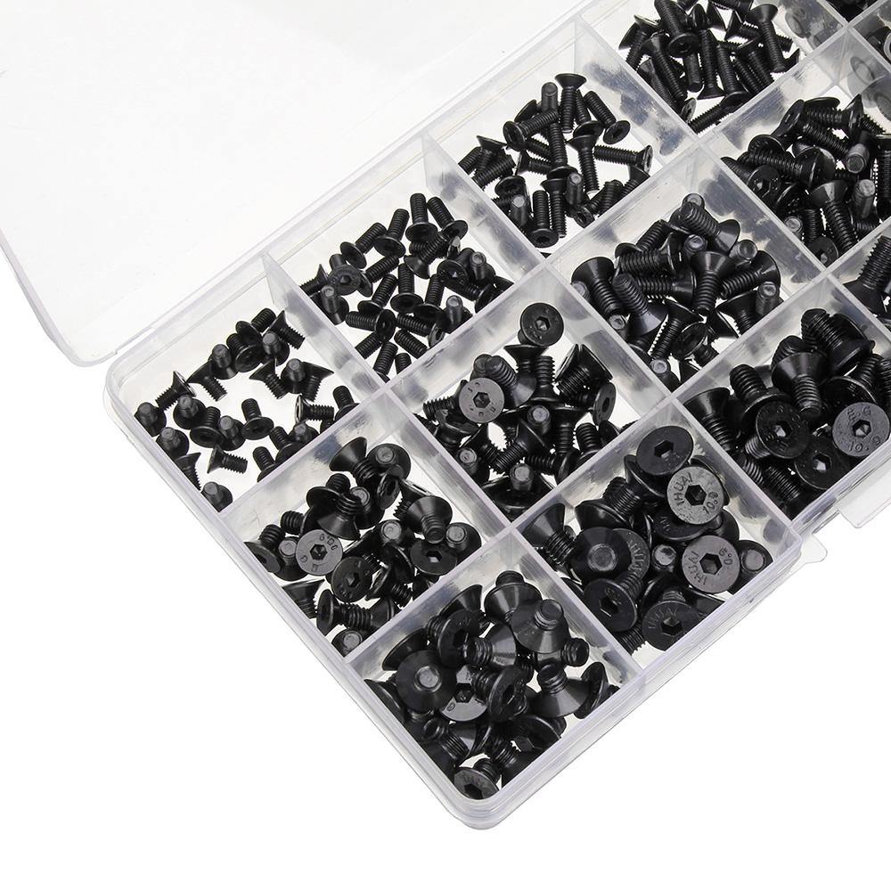 Suleve‚Ñ¢ MXCH 480Pcs M3/M4/M5 Carbon Steel Screw 10.9 Grade Hex Socket Flat Head Bolt Nut Assorment