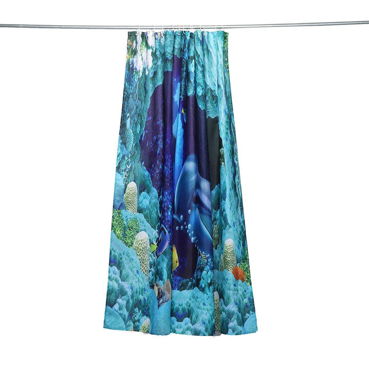 180x180cm Blue Dolphin Deep Sea Waterproof Bathroom Shower Curtain with 12 Hooks