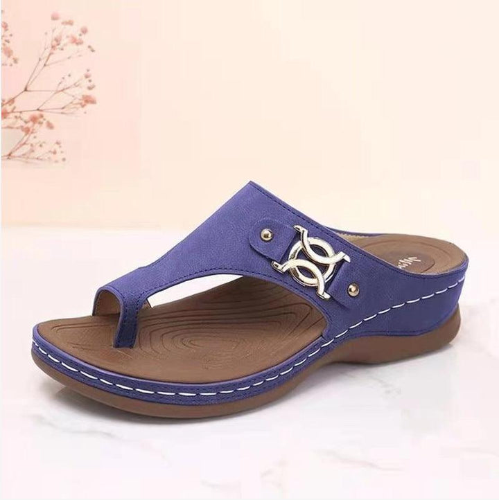 Large Size Sandals Women Summer Casual Flip Flops Wedge Heel Metal Decorative Women's Shoes