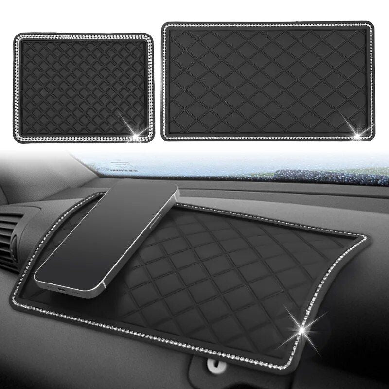 Sparkling Diamond Anti-Slip Car Dashboard Mat for Secure Item Grip