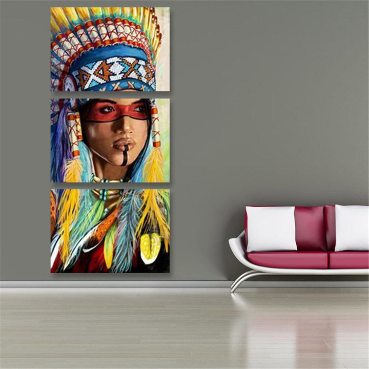 3Pcs Canvas Print Paintings Indian Girl Oil Painting Wall Decorative Printing Art Picture Frameless Home Office Decoration