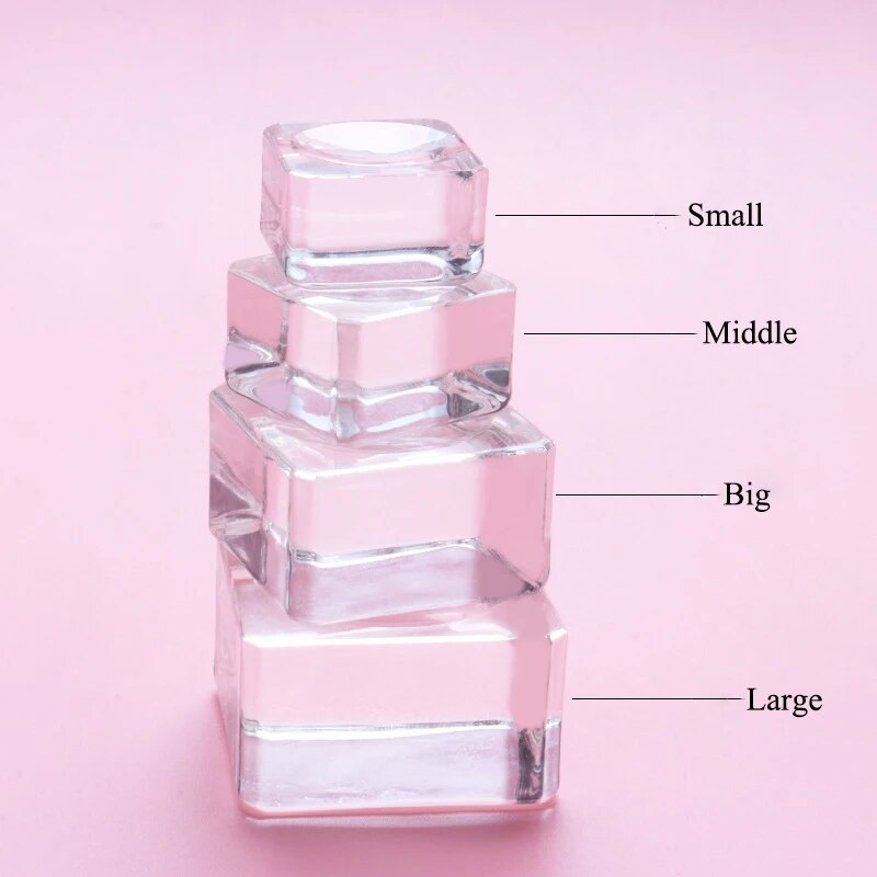 Square Crystal Glass Eyelash Glue Holder - Adhesive Pallet Stand for Makeup