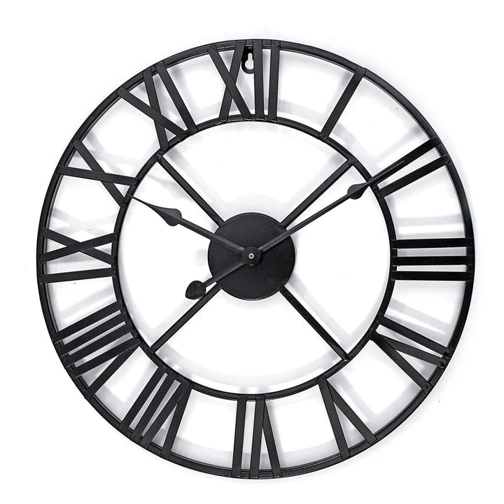 40/60cm Large Metal Skeleton Roman Numeral Wall Clock Black Round Shape