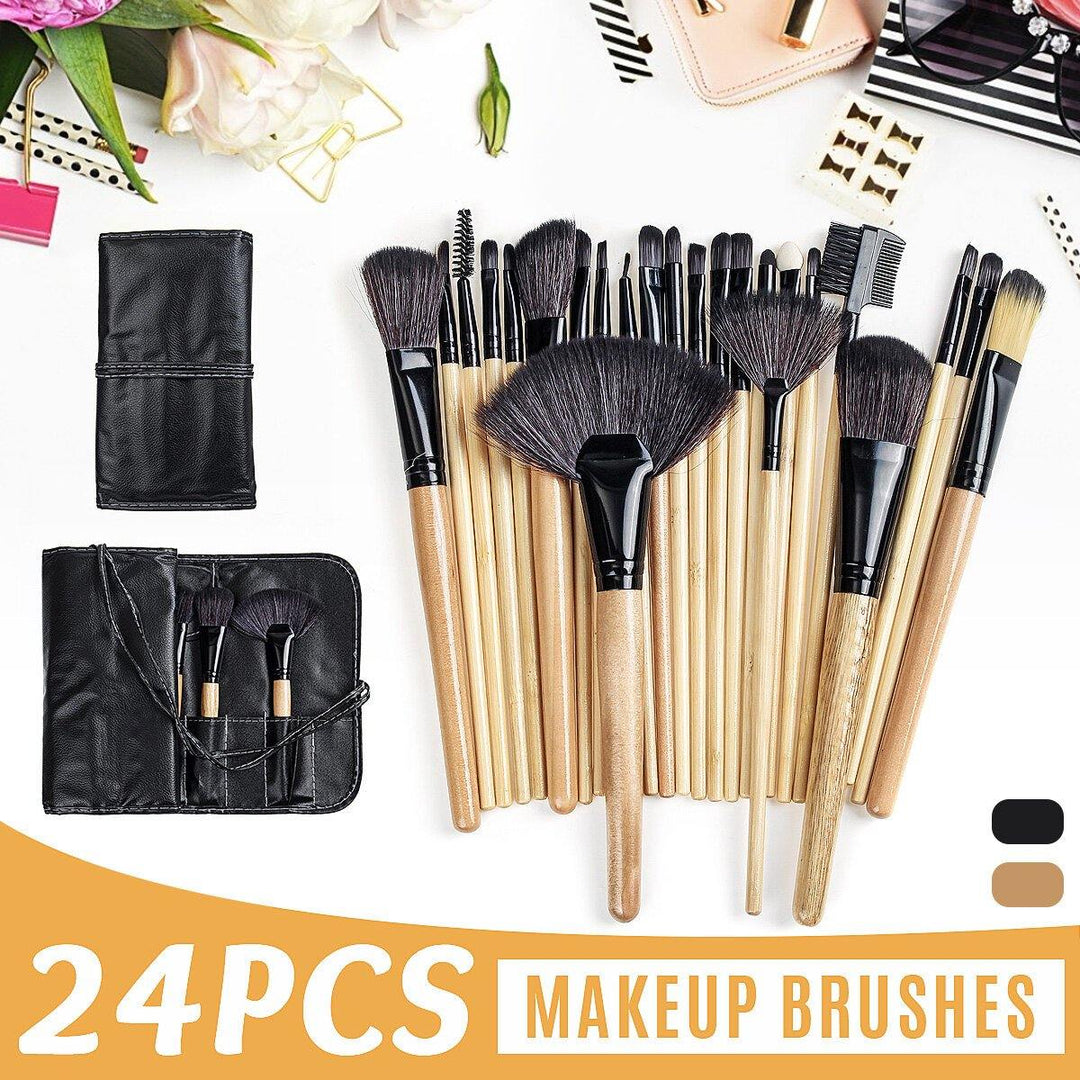 24 Pcs Makeup Brush Set Cosmetics Makeup Brush Kit With Leather Case Foundation Eyeliner Blending Concealer Mascara Eyeshadow Face Powder