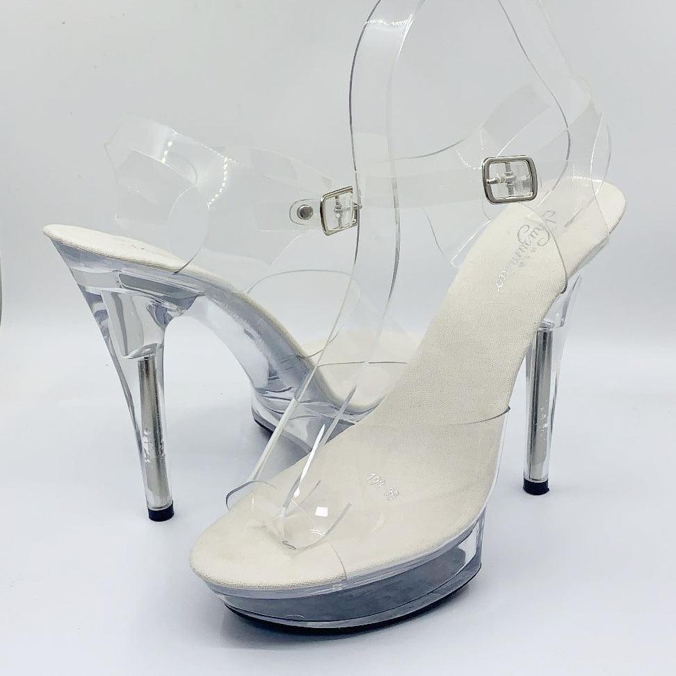 Stiletto Platform Sandals Slippers Transparent Crystal