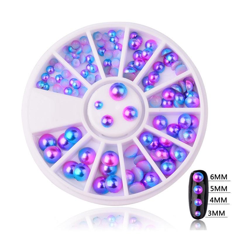 3D Round Purple Pink Nail Art Decoration Wheel Gradating Pearl Luster Manicure Stub Bead