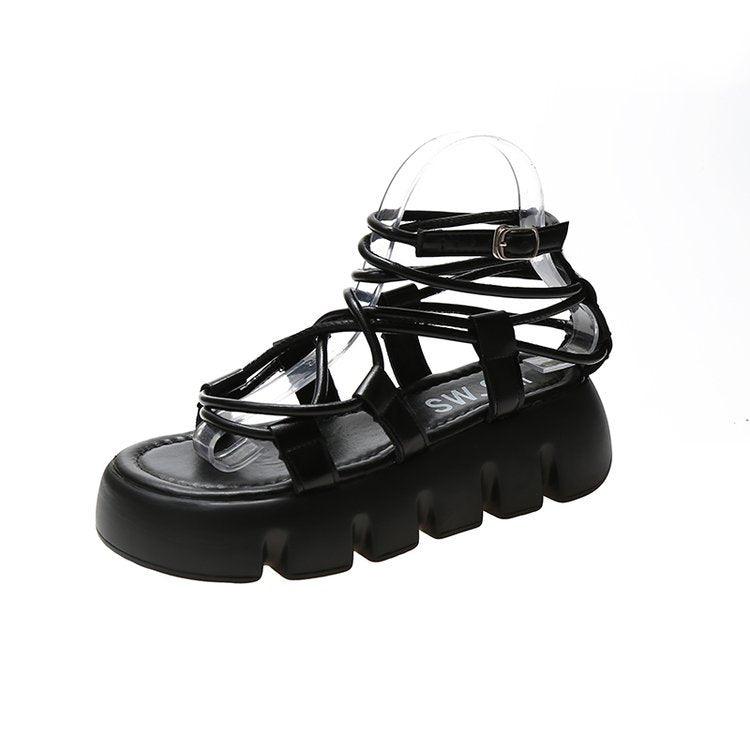 Fashionable Thick Sole Breathable European Mesh Net Velcro Roman Sandals