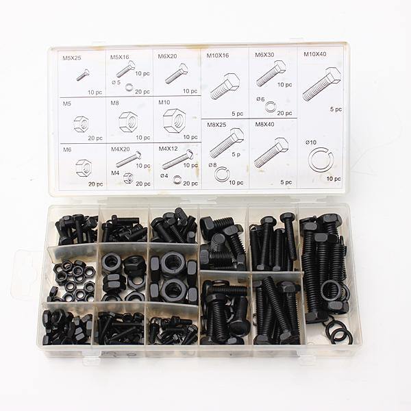 240pcs M4 M5 M6 M8 M10 Spacers Screw Nut Bolt Assortment Kit - MRSLM