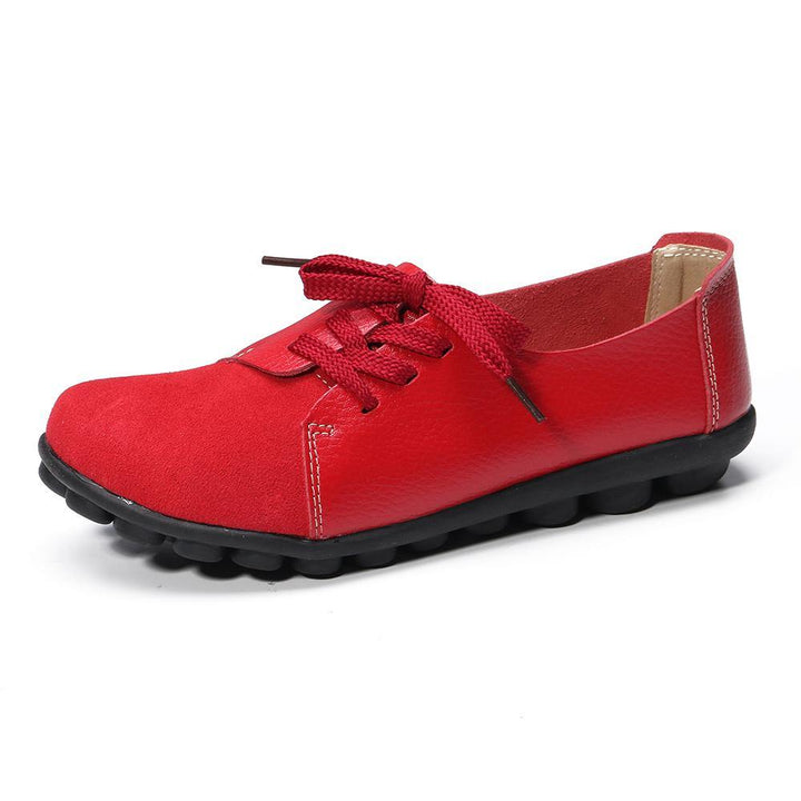 Plus size Women Lace Up Leather Flats Soft Casual Shoes - MRSLM