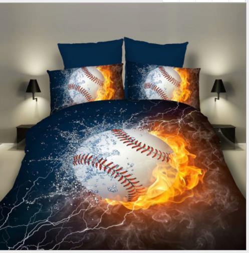 3PCS Bedding Sets Bedclothes Baseball Print  Quilt Duvet Cover Pillowcase Decor