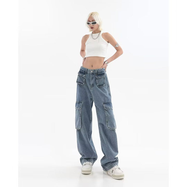 Women's Hip-hop Multi Pocket Straight Jeans