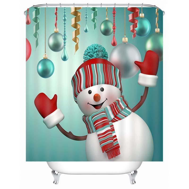 180 x 180cm Waterproof 3D Christmas Snowman Printed Bathroom Shower Curtain Bathroom Decor