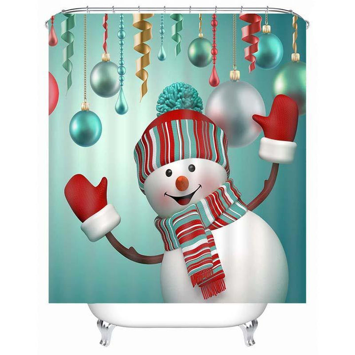 180 x 180cm Waterproof 3D Christmas Snowman Printed Bathroom Shower Curtain Bathroom Decor