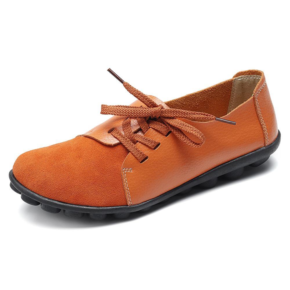 Plus size Women Lace Up Leather Flats Soft Casual Shoes - MRSLM