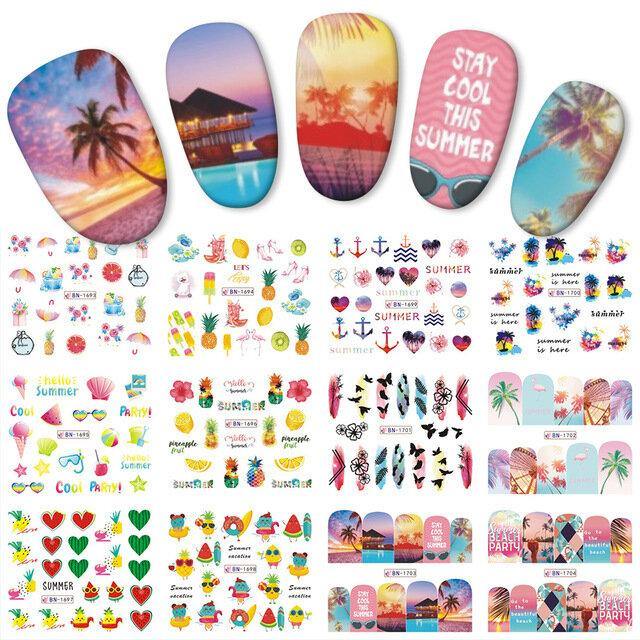 3D Nail Art Tips Retro Lovers Sunset Rose Transfer Decals Valentine's Day Stickers