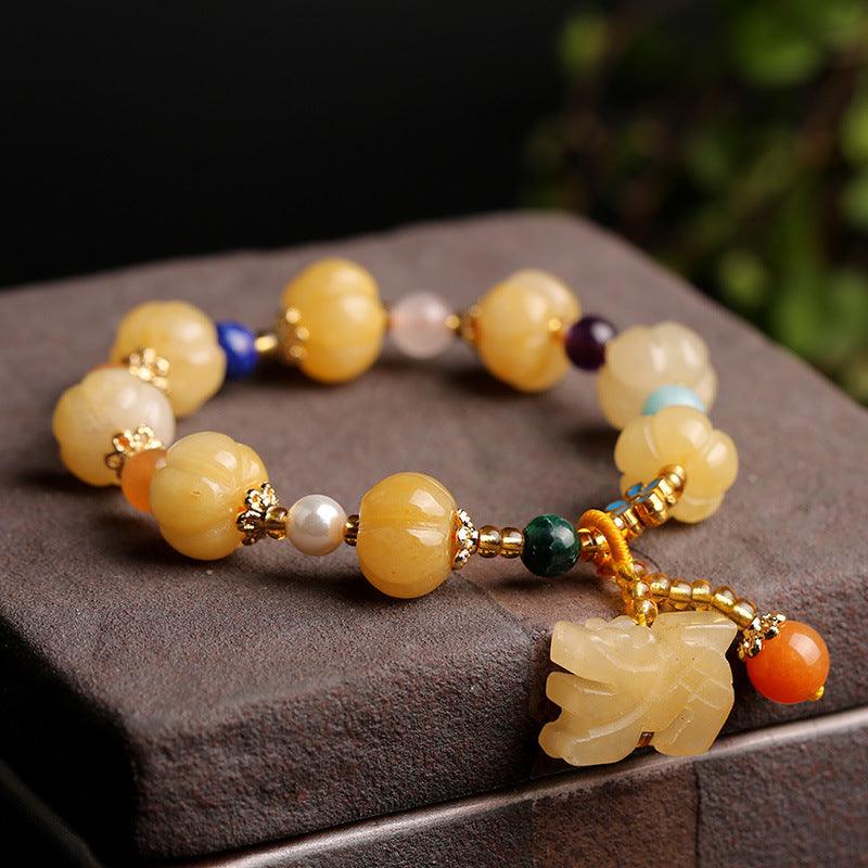 Fashion Golden Silk Jade Lotus Beads Jade Beaded Bracelet