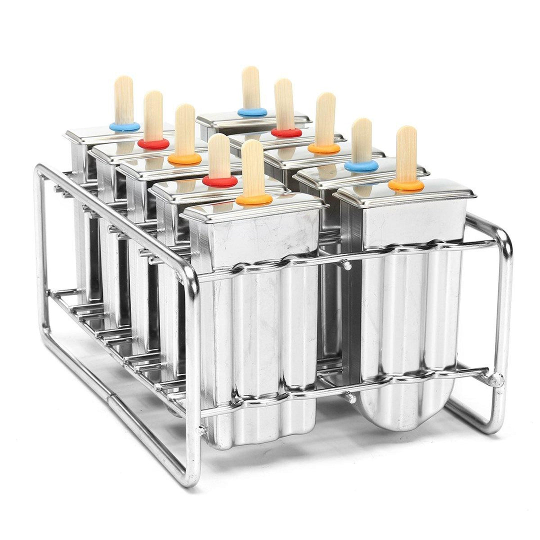 10 Molds Stainless Steel Ice Cream Popsicle Mold Lolly Popsicle w/ 100Pcs Stick Holder