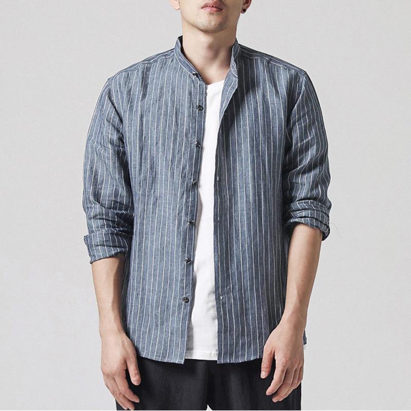 INCERUN Mens Vertical Striped Printing Spring Autumn Shirts