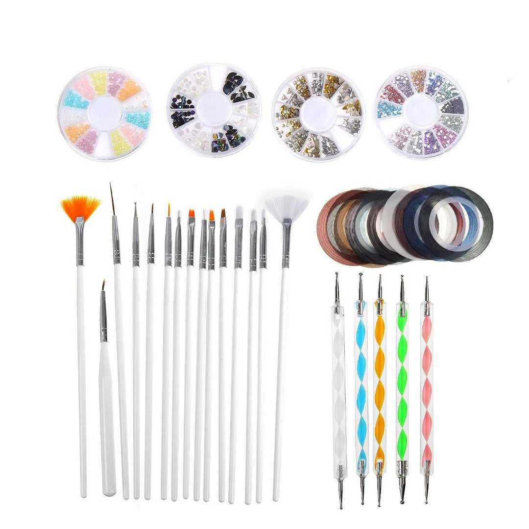 34Pcs Gel Nail Art Design Set Dotting Painting Drawing Polish Brush Pen Tool Kit