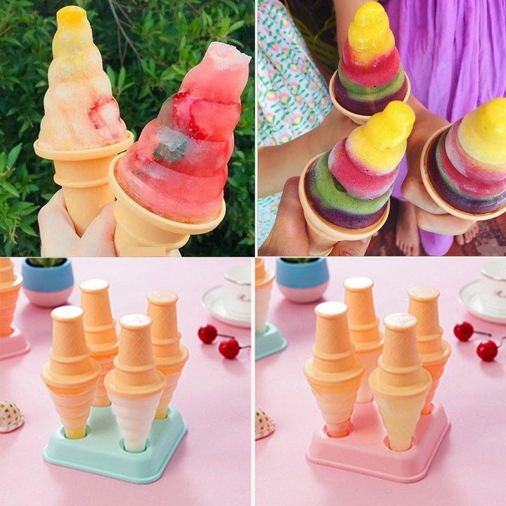 4-Cavity Frozen Ice Cream Pop Mold Popsicle Stick Juice Maker Lolly Mould Tray Kitchen DIY