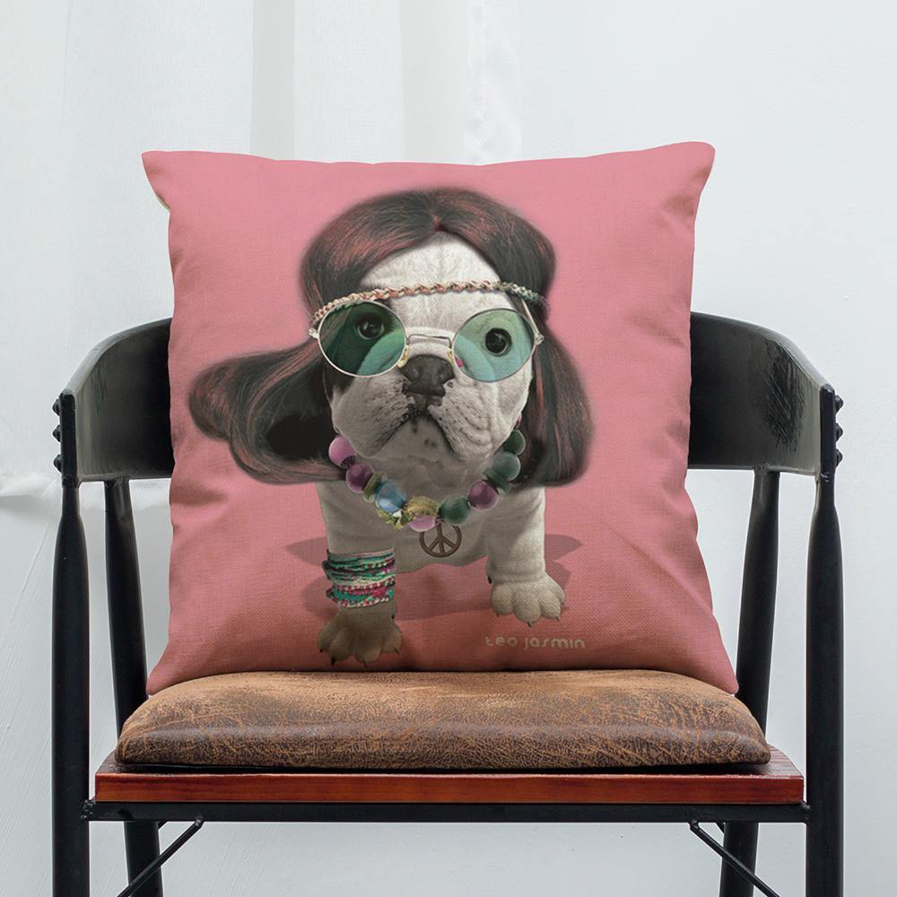 45 x 45 cm French Bulldog Printed Pillowcase Cotton Linen Sofa House Decoration Cushion Cover Pillow Case