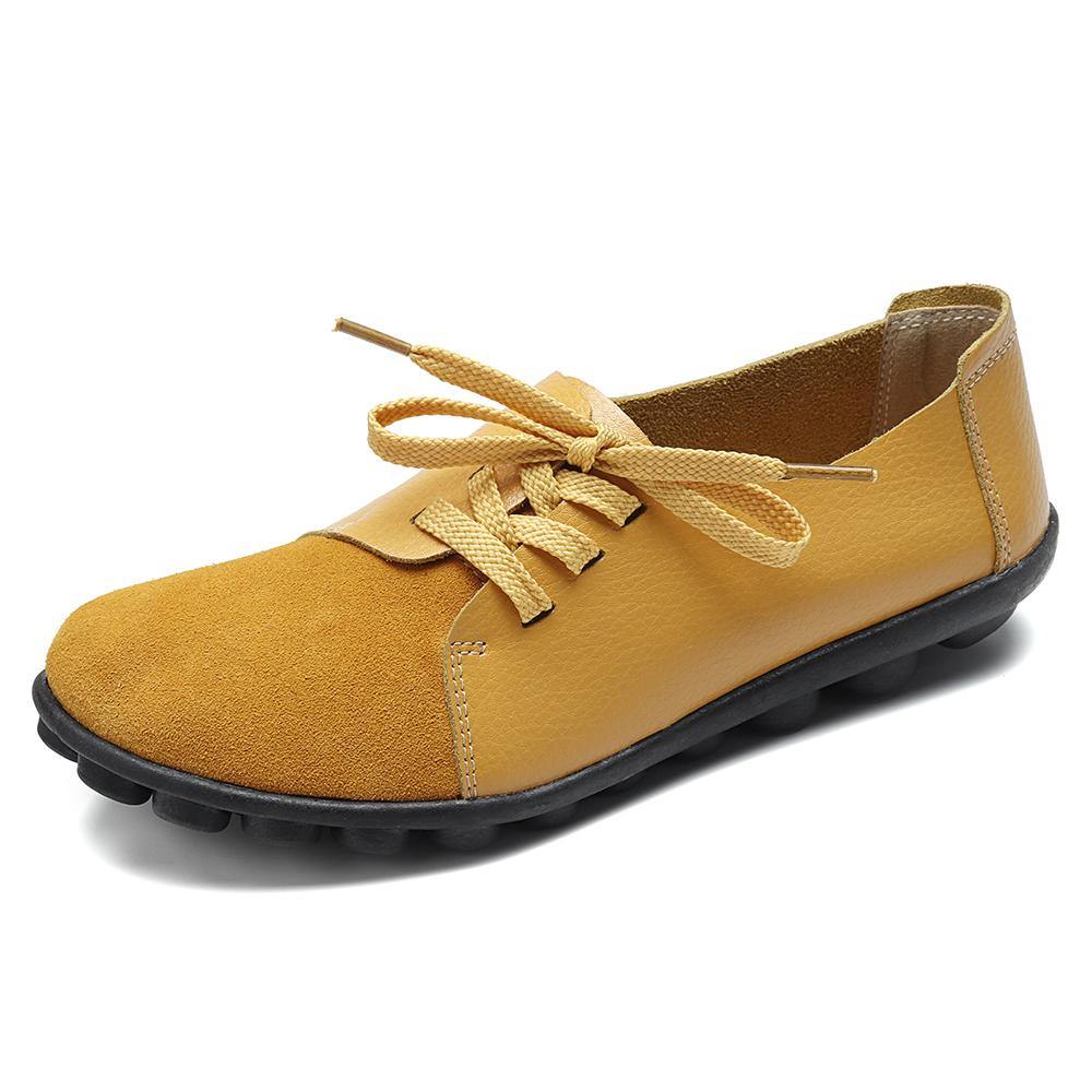 Plus size Women Lace Up Leather Flats Soft Casual Shoes - MRSLM