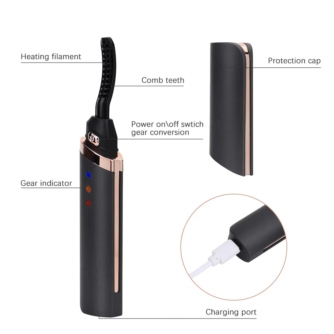 Quick Heating USB Rechargeable Eyelash Curler for Long-Lasting, Natural-Looking Curls