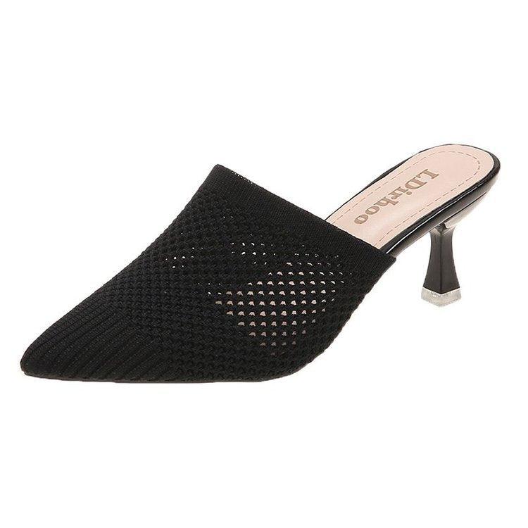 Women's Pointed Mid-heel Flying Woven Sandals And Slippers