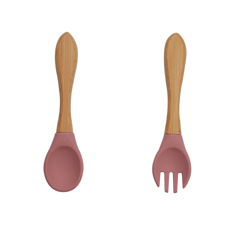 Baby Bamboo Fork Silicone Wooden Feeding Set