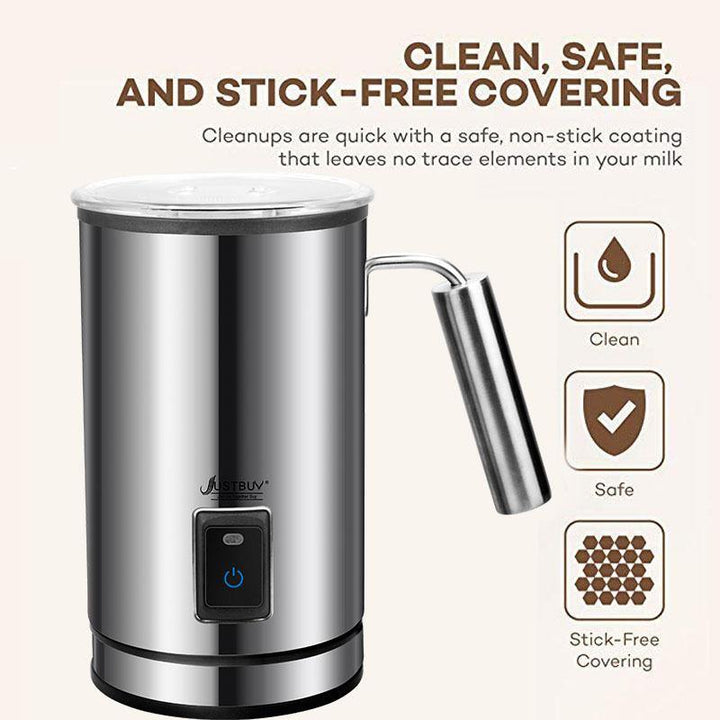 Electric Milk Frother Soft Foam Warmer for Coffee Essperso Cappuccino Milk Steamer 3 Function Creamer Milk Heater (Silver EU)