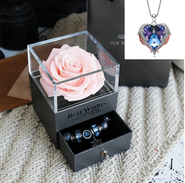 Valentines Day Gift Women Rose Jewelry Box Dried Flower Real Flowers Eternal Roses In Box - MRSLM